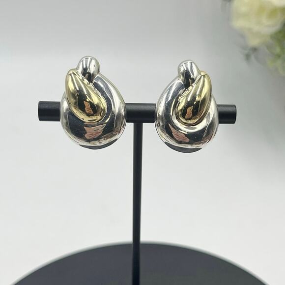Rigoberto Designer Puffy Modernist Sterling14k Yellow Gold Center Clip Earrings - Picture 1 of 11
